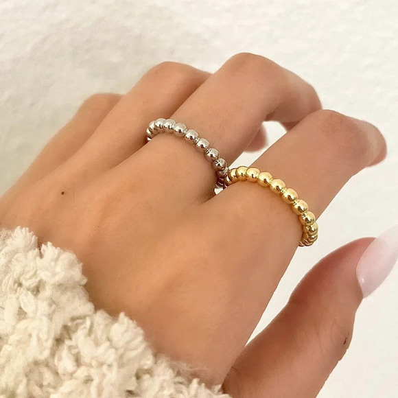 925 Sterling Silver Dainty Bead Ring Minimalist Ring Stackable Ring Band - Picture 4 of 7